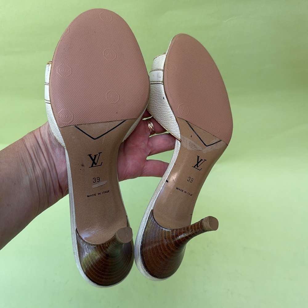 Vintage Louis Vuitton White Heels with Gold Studs and unique Hardware - Picture 10 of 10